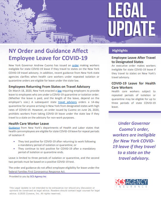 NY Order and Guidance Affect Employee Leave for COVID19 SCS Agency