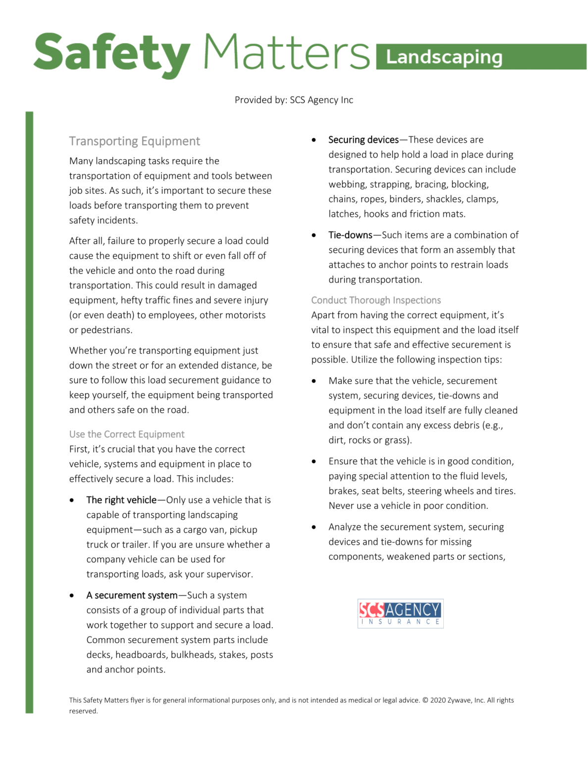 Landscaping Safety Matters Transporting Equipment SCS Agency Insurance