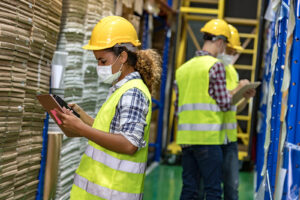 warehouse worker with face mask