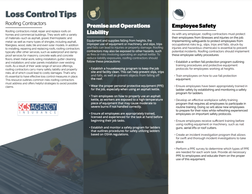 Loss Control Tips Roofing Contractors SCS Agency Insurance