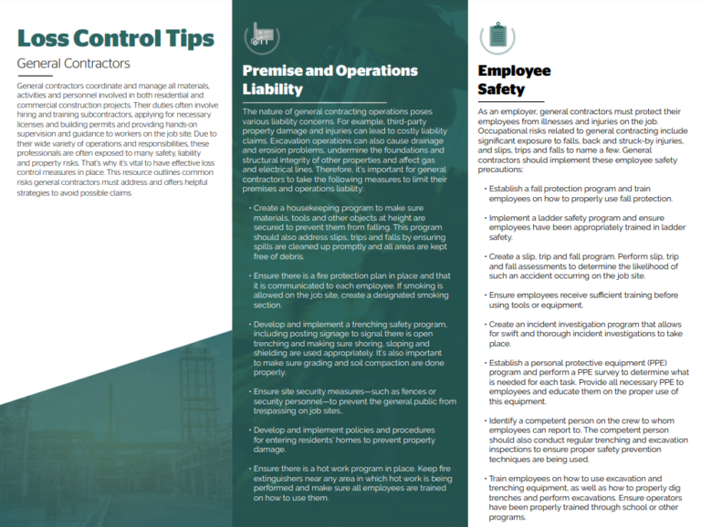 Loss Control Tips General Contractors SCS Agency Insurance