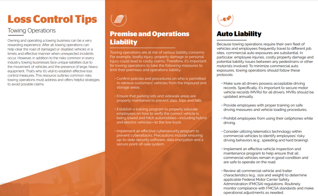 Loss Control Tips Towing Operations SCS Agency Insurance