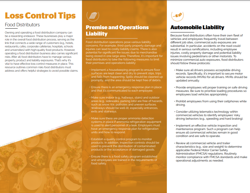 Loss Control Tips Food Distributors SCS Agency Insurance