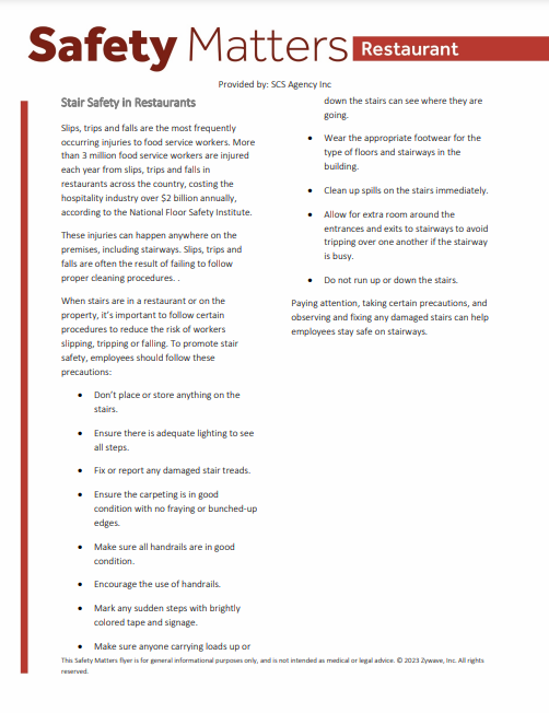 Safety Matters Stair Safety in Restaurants SCS Agency Insurance