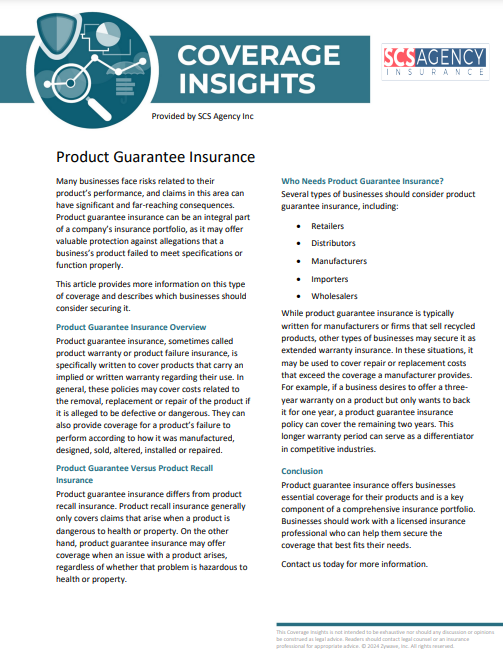Coverage Insights Product Guarantee Insurance SCS Agency Insurance